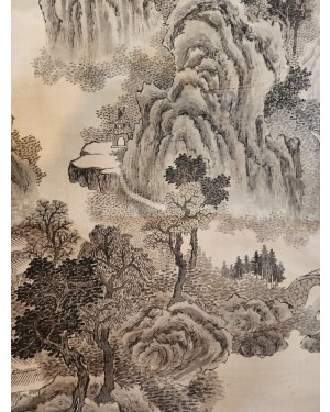 Kakejiku 2,japãosec.xix, 2,50 X 51 Cm Antiguidade Montanha pintura manual antiga 