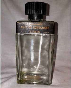 frasco de vidro vazio, p coleção, do perfume NUIT DE LONGCHAMP- LUBIN. mede 5 x 7 x 18 cm, bom estado,1980 ap.