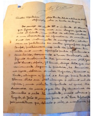 sagres, escola de Sagres, manuscrito de 1947, relatando a notória história dos navegadores Portugueses.