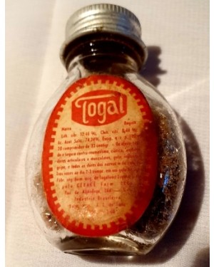  Remédio antigo Togal, frasco antigo farmácia coleção ou decoração ou estudo científico museus 1940 aprx
